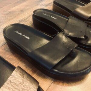 Donald Pliner Fiji Slide Wedge Sandals Women 7.5 Thong Platform - BLACK